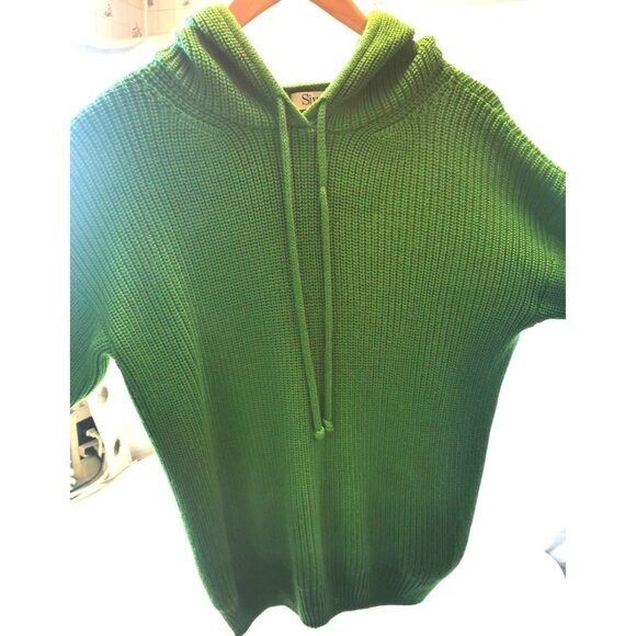 Siyai Bright Kelly Green Ribbed Knit Hoodie Sweater Jumper Oversized Pullover Lg - Picture 7 of 8